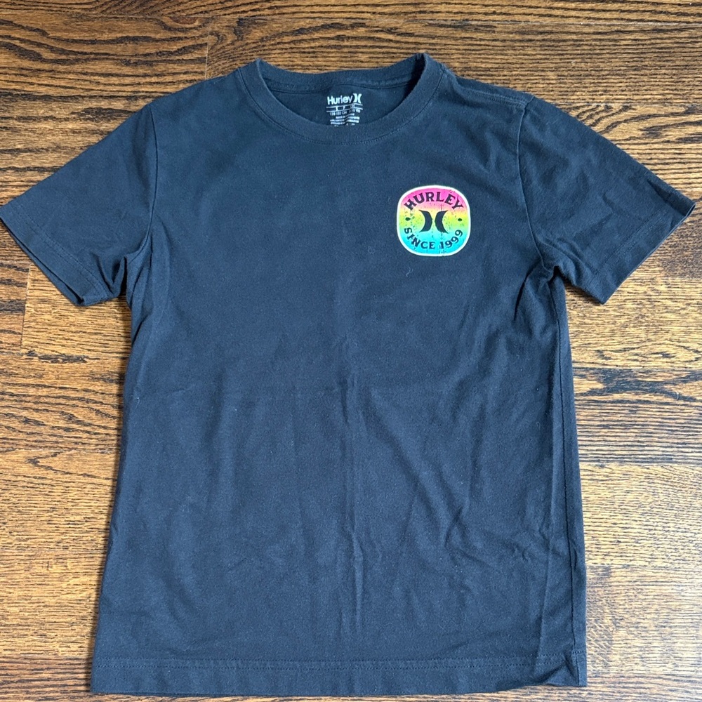 Boy’s Hurley Black Tee with Multicolor Logo. Small 8-10